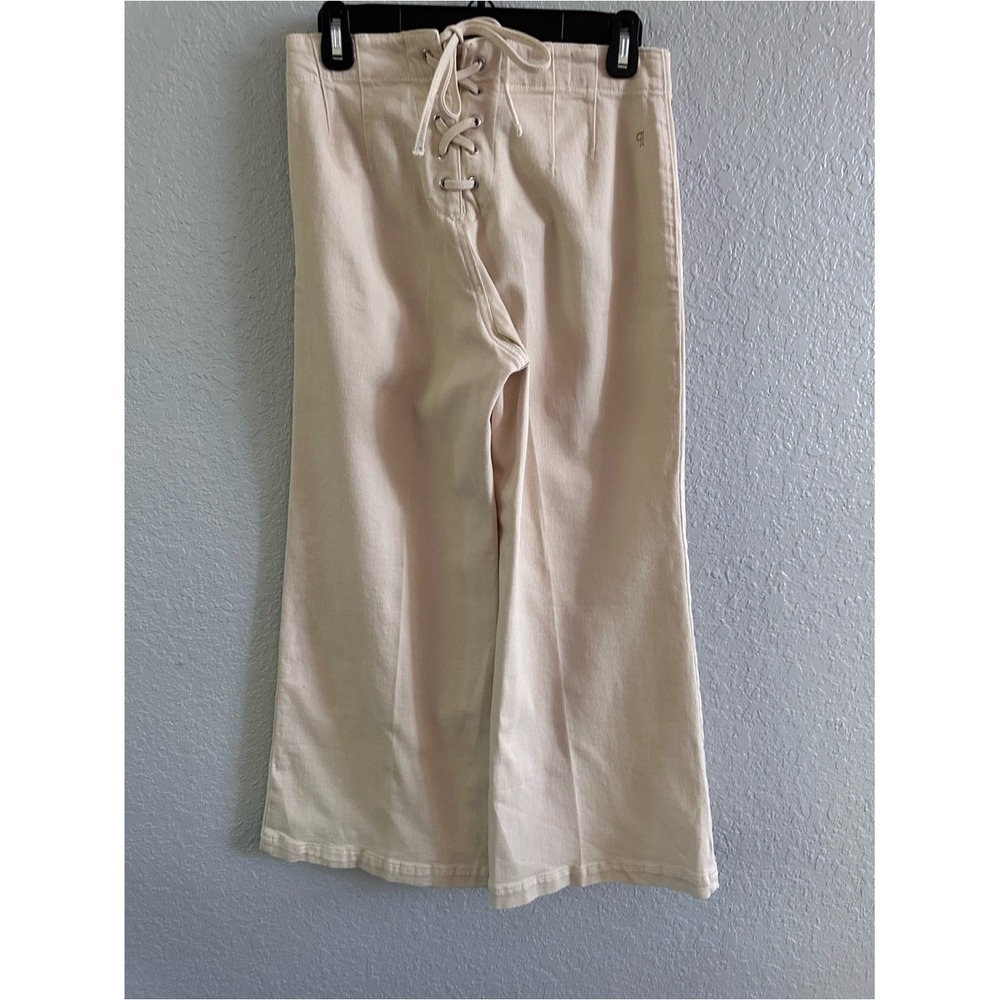Pilcro Lace-Up Wide Leg Crop Pants Cream Hemp Cotton Blend Size 27 - Picture 4 of 12